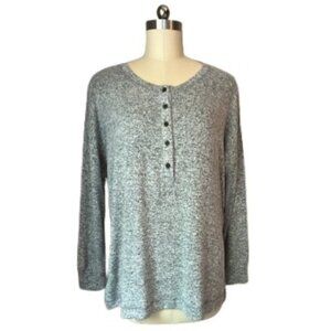 Old Navy Plush-Knit Heather Grey Long-Sleeve Henley Tunic T-Shirt Top - EUC